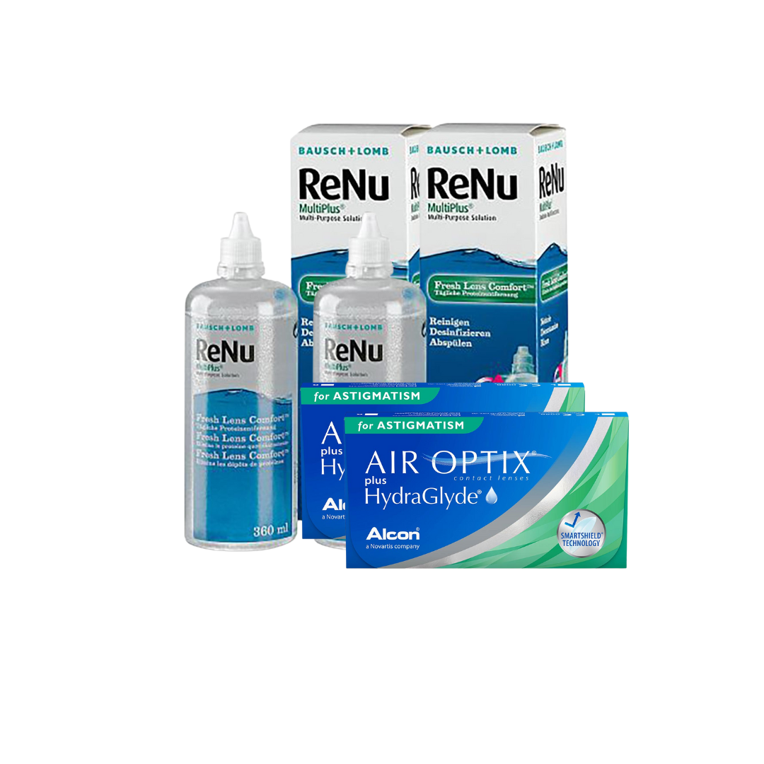 2 Cx AIR OPTIX Plus HydraGlyde for Astigmatism 6 lentes + 2 Renu Multiplus 300 ML - Image 2