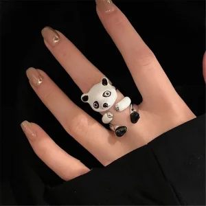 Kit 3 Anéis de Urso Panda Formato Ajustável Aberto Fofo e Divertido