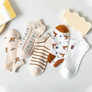 Kit 5 Pares De Meias Fofas Marrom Super Cute Kawaii