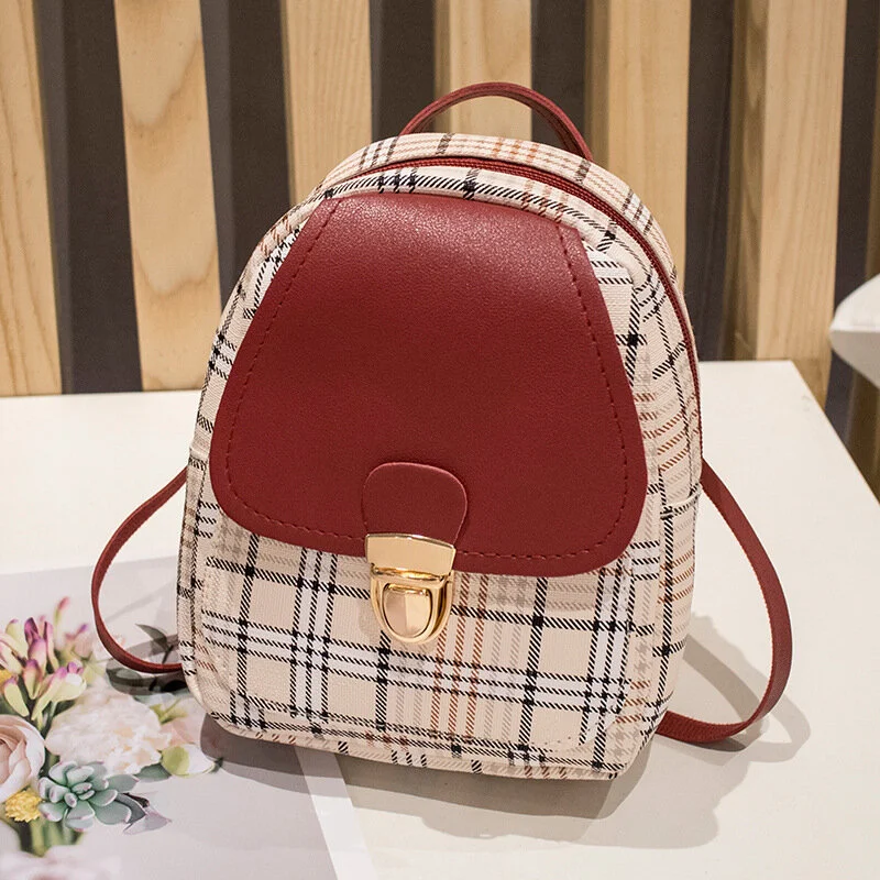Mini Mochila Xadrez Tipo Couro Kawaii Estilo Fofo Bolsa Feminina Compacta para Dia a Dia - Image 9