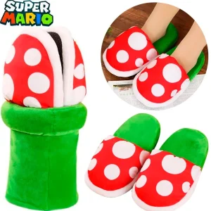 Pantufa Planta do Super Mario Fofo Confortável Macio e Quentinho com Formato Criativo da Flor Planta-Piranha do Jogo